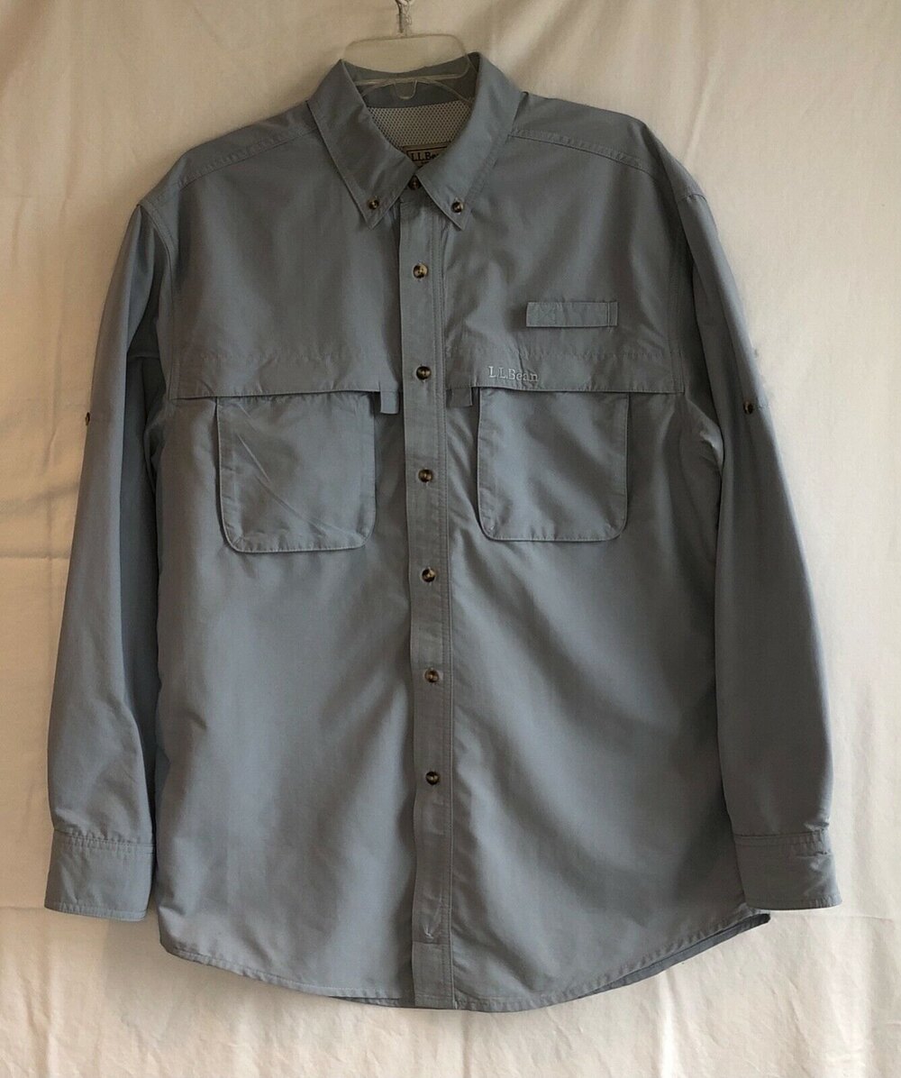 L.L. Bean Men M Long Sleeve Button Up Light Blue Shirt Casusal
